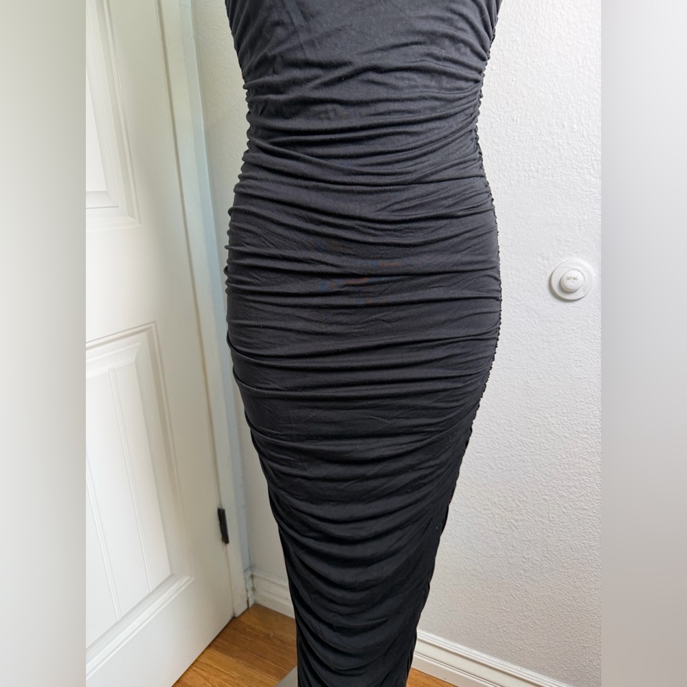 GOOD AMERICAN Black Squareneck Ruched Sleeveless Bodycon Maxi Dress 2 - Picture 8 of 9